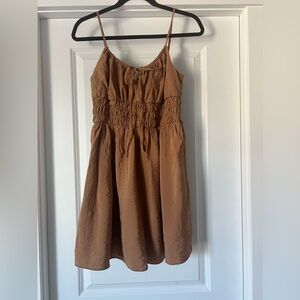 Loft Smocked Strappy Mini Dress Size S Classic Caramel